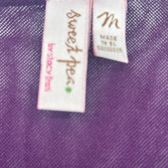 Sweet Pea Top  by Stacy Frati Sheer Deep Ruched Wrap Purple 3/4 Sleeves  Size M - Picture 4 of 7
